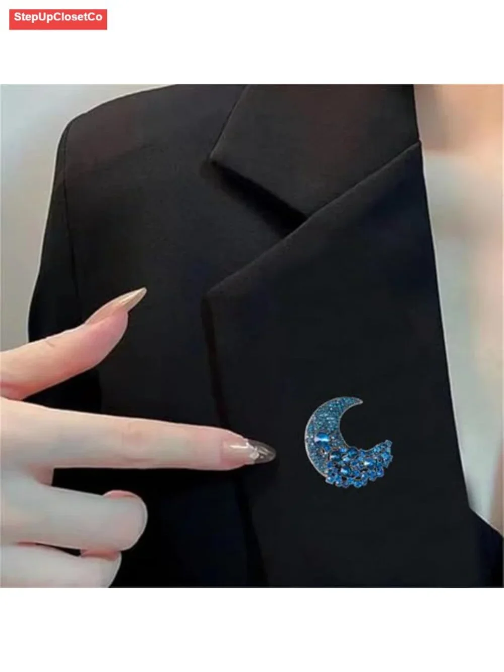 Vintage Crescent Moon Rhinestone Brooch Pin for Suits Dresses Hats Bags
